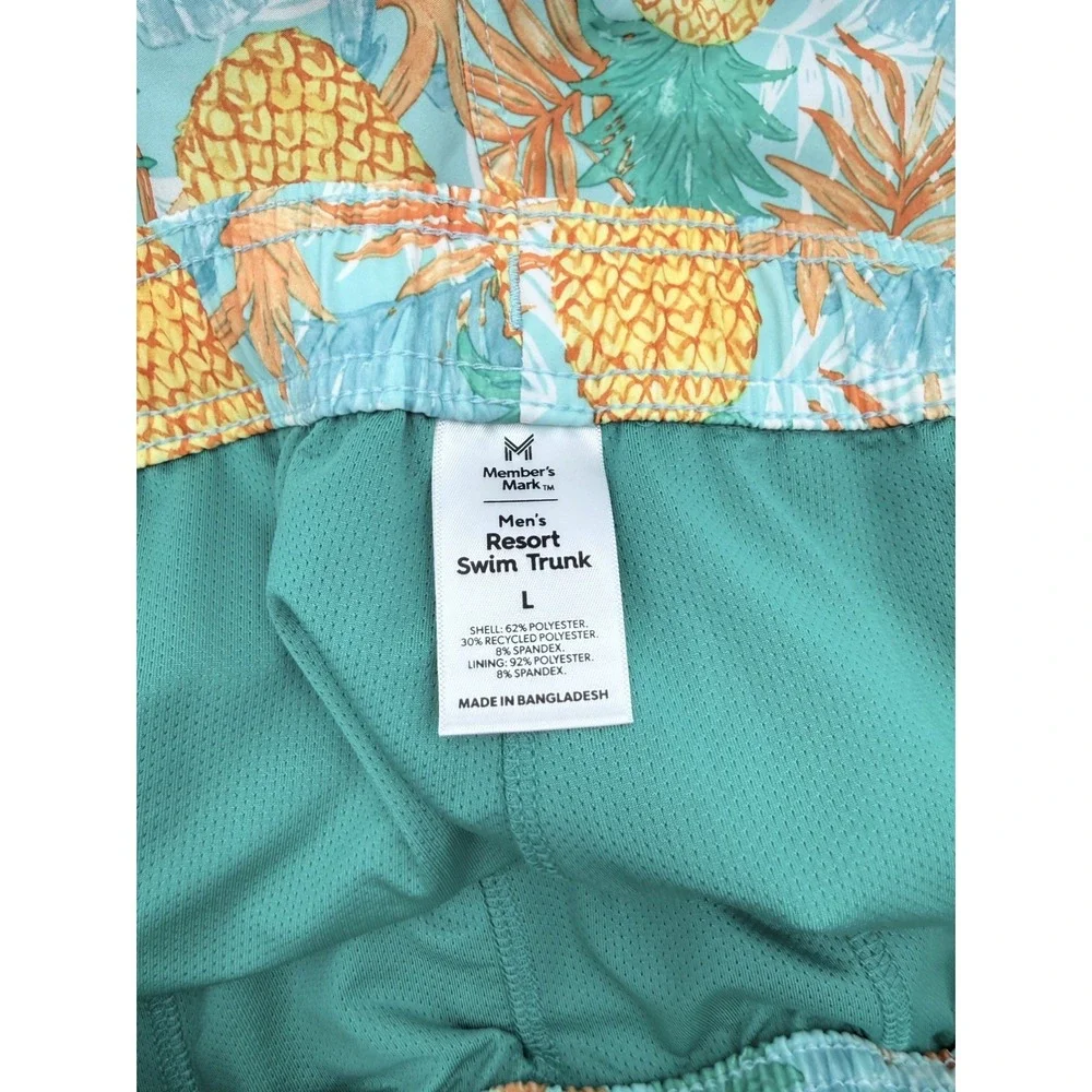 NWT Member's Mark Men's Resort Swim Trunks Pineapple Print Size Large UPF 50